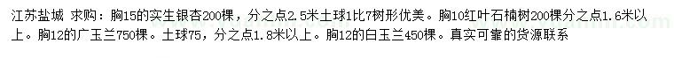 求购实生银杏、红叶石楠树、广玉兰等