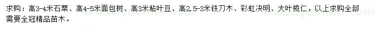 求购石栗、面包树、粘叶豆等