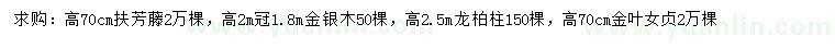 求购扶芳藤、金银木、龙柏柱等