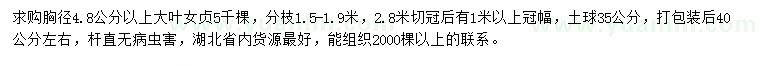 求购胸径4.8公分以上大叶女贞