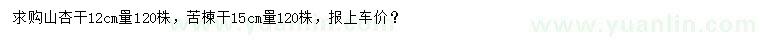求购12公分量山杏、15公分量苦楝