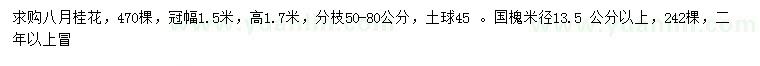 求购高1.7米八月桂花、米径13.5公分以上国槐