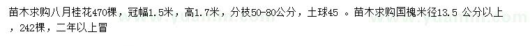 求购冠幅1.5米八月桂花、米径13.5公分以上国槐