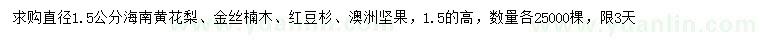 求购海南黄花梨、金丝楠木、红豆杉等