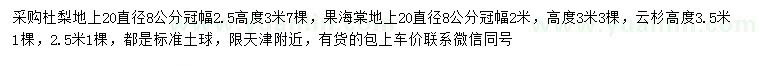 求购杜梨、果海棠、云杉