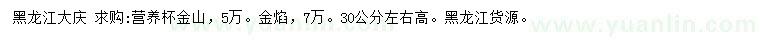 求购高30公分左右金山、金焰