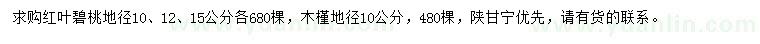 求购地径10、12、15公分红叶碧桃、地径10公分木槿