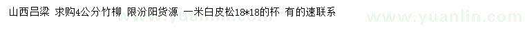 求购4公分竹柳、1米白皮松