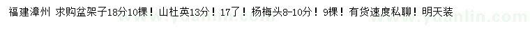 求购盆架子、山杜英、杨梅