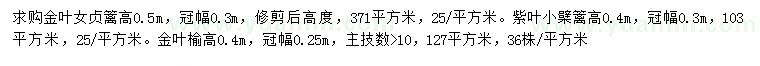 求购金叶女贞、紫叶小檗、金叶榆