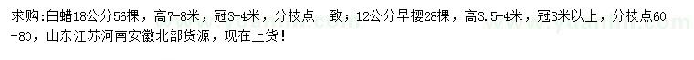 求购18公分白蜡、12公分早樱