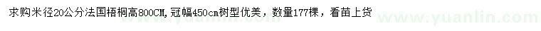 求购米径20公分法国梧桐