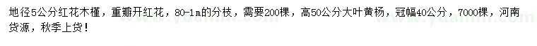 求购地径5公分红花木槿、高50公分大叶黄杨