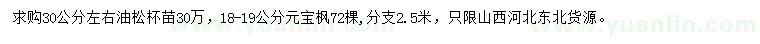 求购30公分左右油松、18-19公分元宝枫