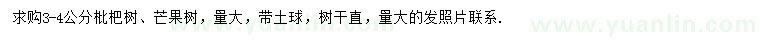 求购3-4公分枇杷树、芒果树