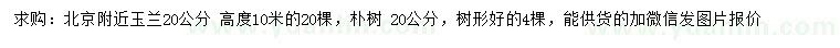 求购20公分玉兰、朴树