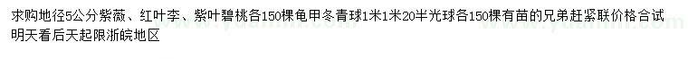 求购紫薇、红叶李、紫叶碧桃等