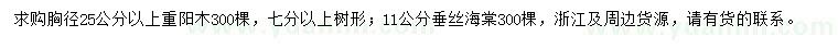 求购胸径25公分以上重阳木、11公分垂丝海棠