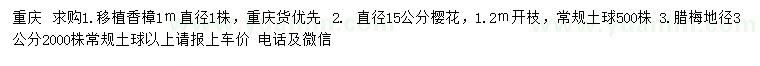 求购移植香樟、樱花、腊梅