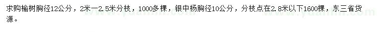 求购胸径12公分榆树、10公分银中杨