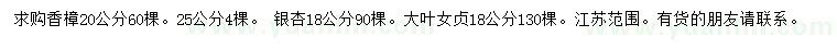 求购香樟、 银杏、大叶女贞