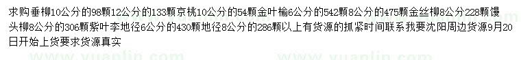 求购垂柳、京桃、金叶榆等