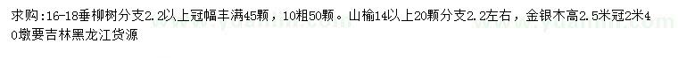 求购垂柳树、山榆、金银木