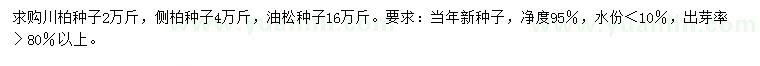 求购川柏种子、侧柏种子、油松种子