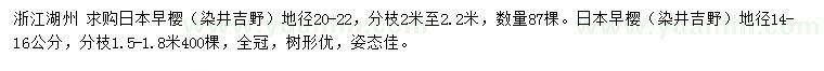 求购地径14-16、20-22公分日本早樱