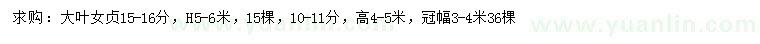 求购10-11、15-16公分大叶女贞