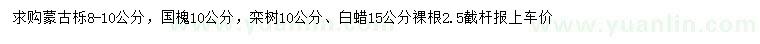 求购蒙古栎、国槐、栾树等