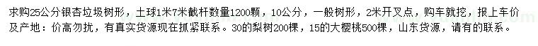 求购银杏、梨树、大樱桃