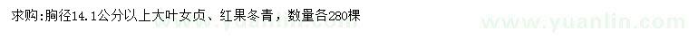 求购胸径14.1公分以上大叶女贞、红果冬青