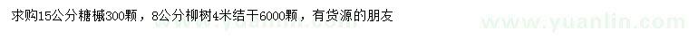 求购15公分糖槭、8公分柳树