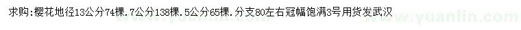 求购5、7、13公分樱花