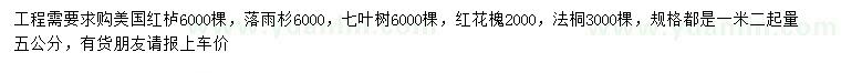 求购美国红栌、落雨杉、七叶树等