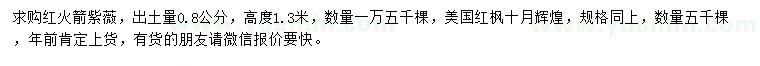 求购出土量0.8公分红火箭紫薇、美国红枫十月辉煌