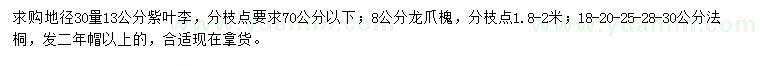 求购紫叶李、龙爪槐、法桐