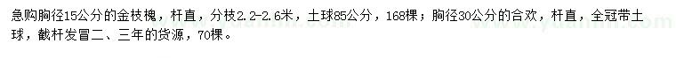 求购胸径15公分金枝槐、胸径30公分合欢