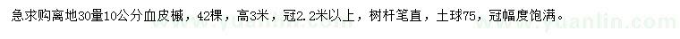 求购离地30量10公分血皮槭