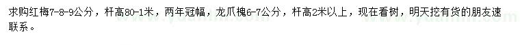 求购7、8、9公分红梅、6-7公分龙爪槐