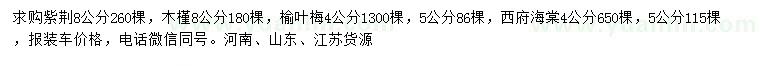 求购紫荆、木槿、榆叶梅等