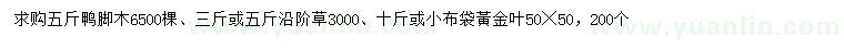 求购鸭脚木、沿阶草、黃金叶