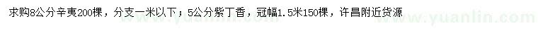 求购8公分辛夷、5公分紫丁香