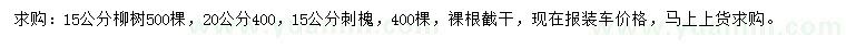 求购15、20公分柳树、15公分刺槐