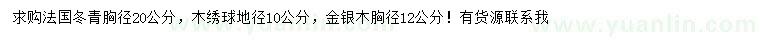 求购法国冬青、木绣球、金银木