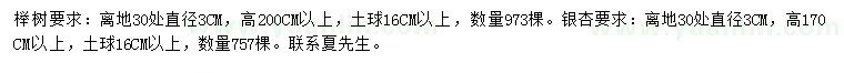 求购30量3公分榉树、银杏