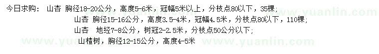 求购胸径15-16、18-20公分、地径7-8公分山杏、胸径12-15公分山楂树