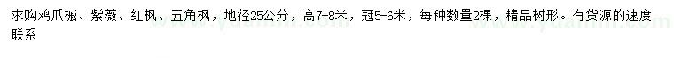 求购鸡爪槭、紫薇、红枫等