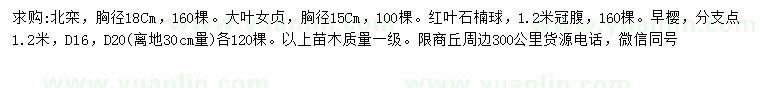 求购北栾、大叶女贞、红叶石楠球等